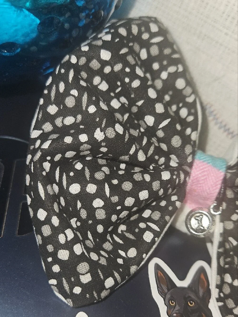 Handcrafted Black & White Polka Bow Pet Collar Accessory NEW